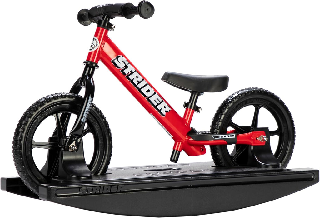 Draisienne Strider 12" + Base à bascule - Aide bébé à apprendre à faire du vélo d'équilibre - Pour les enfants de 6 mois à 4 ans - Montage et réglages faciles - Enhanced