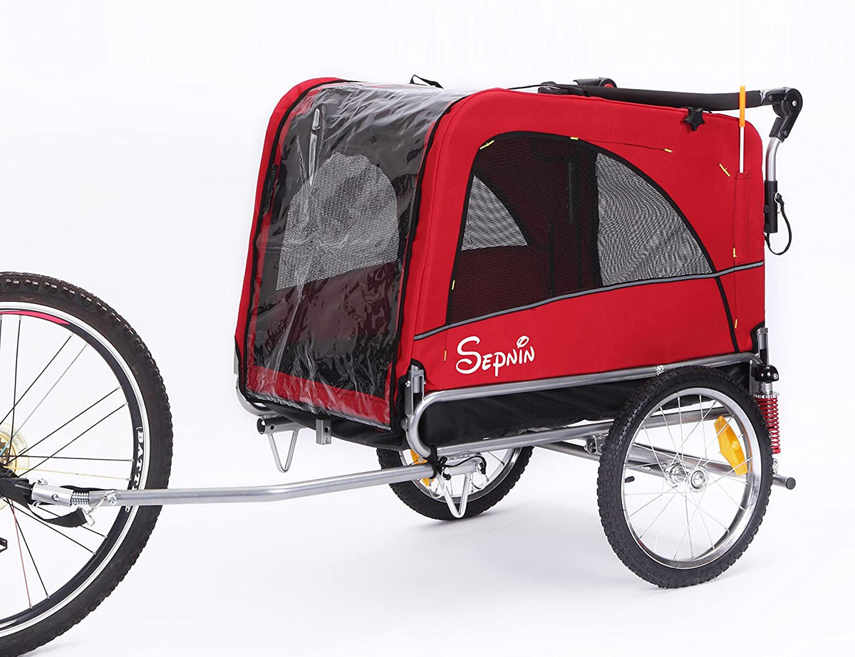 Remorque vélo 3 en 1 de luxe grande taille avec suspension, pour animaux de compagnie, joggeur ou cage à chien 10308 - Enhanced
