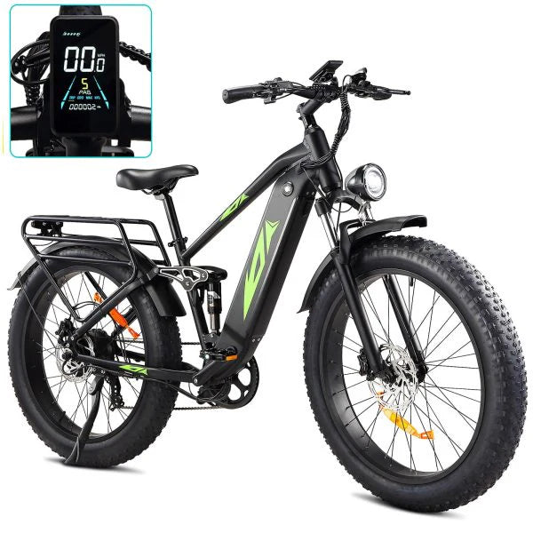 Vélo électrique pour adultes 1000 W, batterie 48 V 17,5 Ah, VTT tout suspendu avec pneus larges de 26 pouces, vitesse maximale de 45 km/h, 7 vitesses, autonomie de 96 km, certifié UL - Enhanced