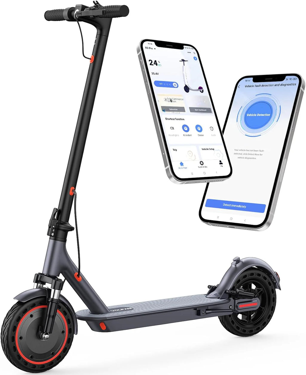 Trottinette électrique, moteur puissant de 350 W/500 W, pneus pleins de 8,5/10 pouces, vitesse de 19/22 mph, autonomie de 28/21/12 miles, double freinage - Enhanced