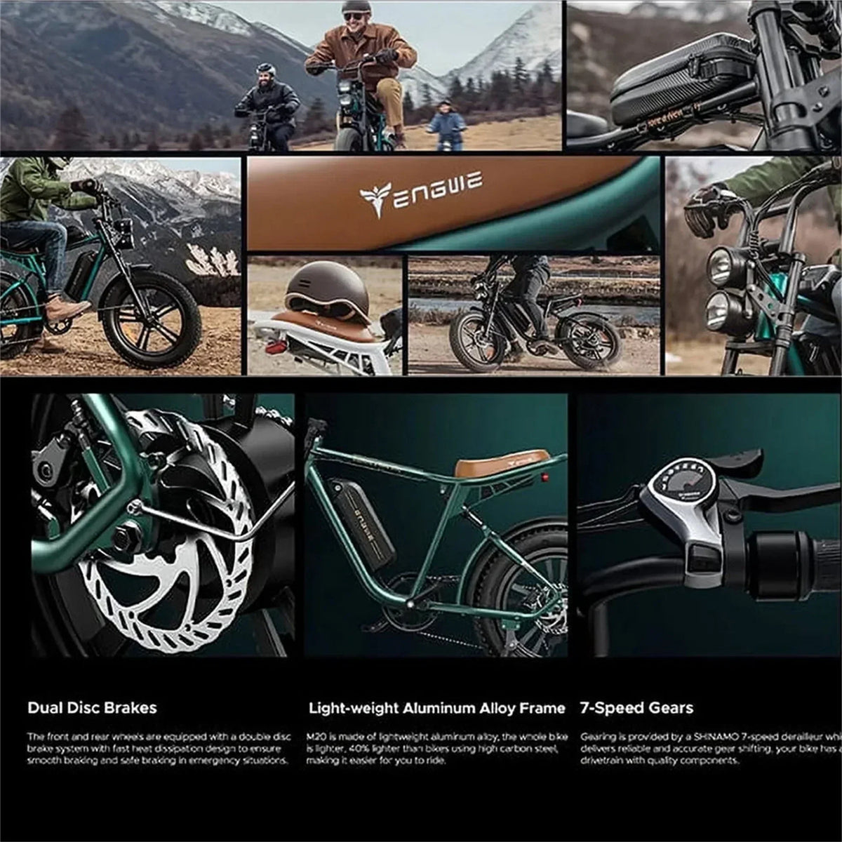Vélo électrique 1000 W pour adultes, style rétro, 45 km/h, autonomie de 151 km, pneus larges de 51 cm, suspension intégrale, certifié UL - Enhanced