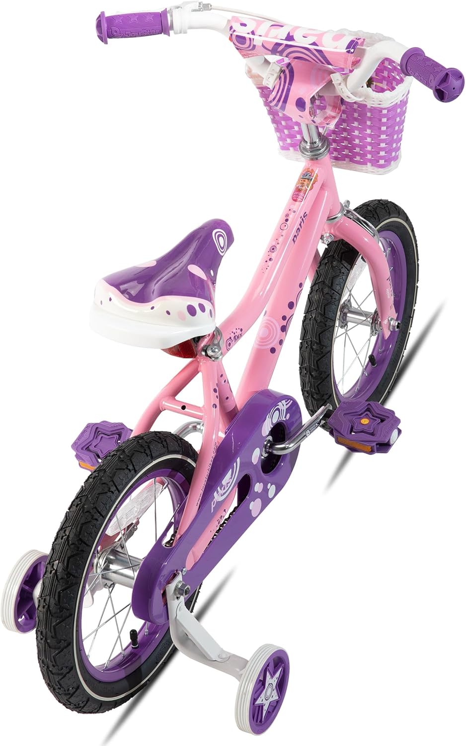 Vélo JOYSTAR Paris pour filles de 3 à 8 ans, 14, 16 et 18 pouces, avec stabilisateurs, panier et frein à main, plusieurs couleurs - Enhanced