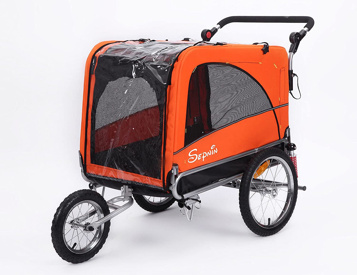 Remorque vélo 3 en 1 de luxe grande taille avec suspension, pour animaux de compagnie, joggeur ou cage à chien 10308 - Enhanced