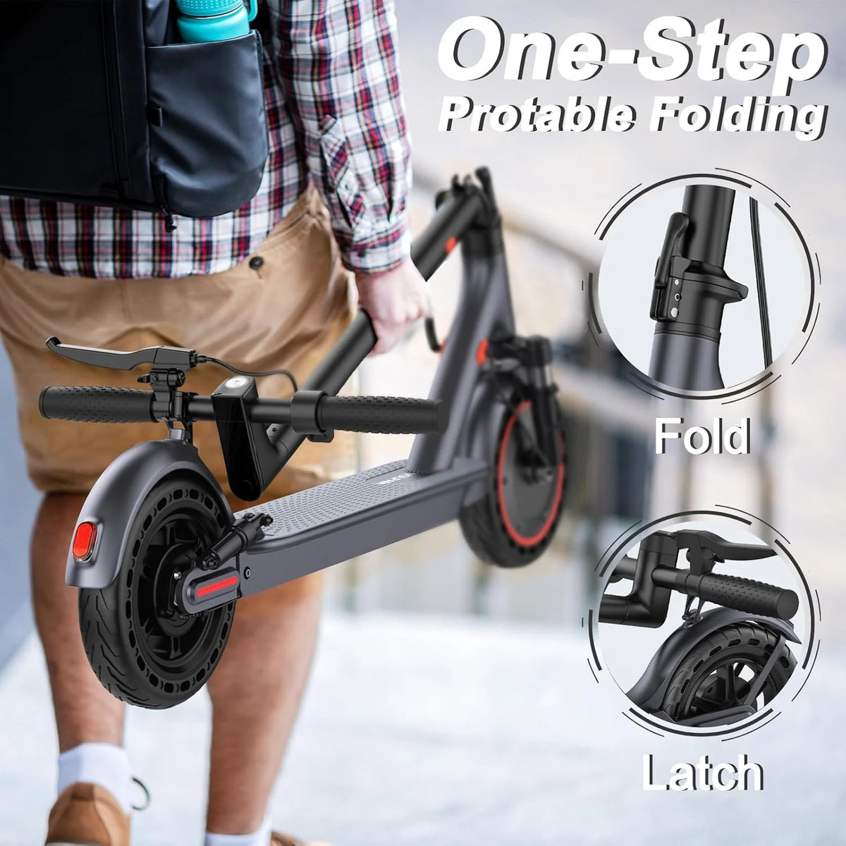 Trottinette électrique, moteur puissant de 350 W/500 W, pneus pleins de 8,5/10 pouces, vitesse de 19/22 mph, autonomie de 28/21/12 miles, double freinage - Enhanced