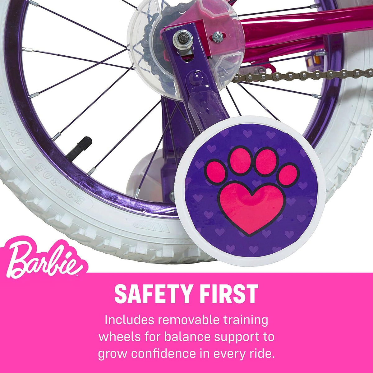 Vélo pour filles Dynacraft Barbie 16 pouces pour enfants de 5 à 7 ans - Design amusant et élégant, robuste et durable, parfait pour les enfants qui apprennent à faire du vélo, facile à assembler, idéal pour les jeunes cyclistes - Enhanced