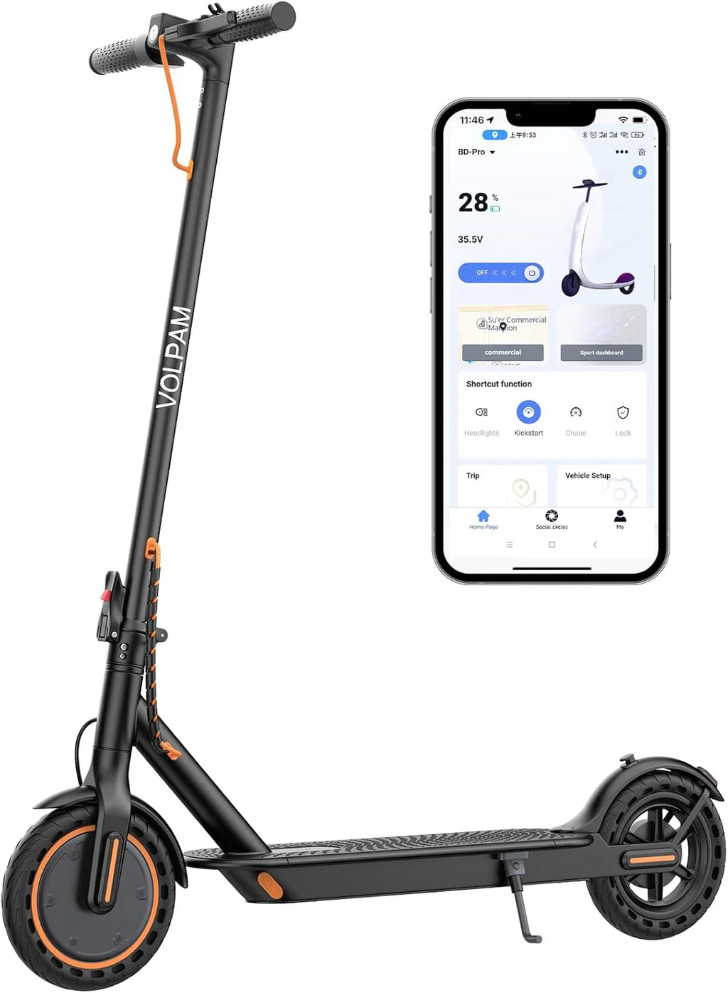 Trottinette électrique, moteur puissant de 350 W/500 W, pneus pleins de 8,5/10 pouces, vitesse de 19/22 mph, autonomie de 28/21/12 miles, double freinage - Enhanced
