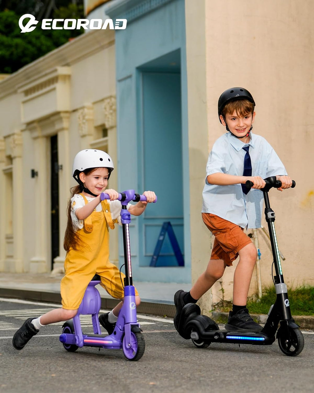 Trottinette électrique 2-en-1 pour enfants ECOROAD EK8, moteur de 200 W, autonomie de 14,5 km, vitesse maximale de 16 km/h, double système de freinage, musique Bluetooth, pliable et hauteur réglable, pour les enfants de 6 à 12 ans (noire) - Enhanced