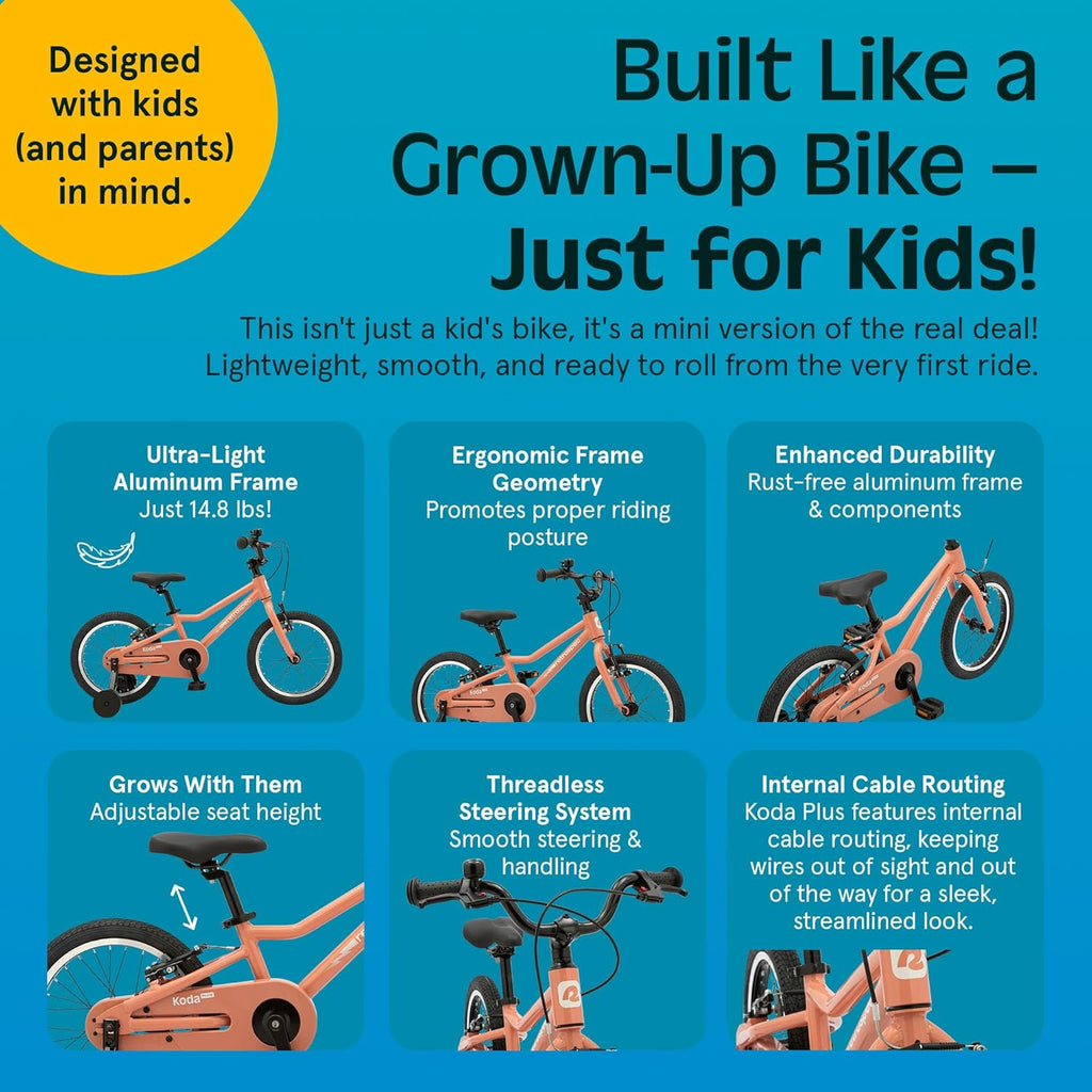Vélo enfant Retrospec Koda Plus pour garçons et filles de 4 à 6 ans - Vélo enfant 16 pouces, selle et guidon réglables - Enhanced