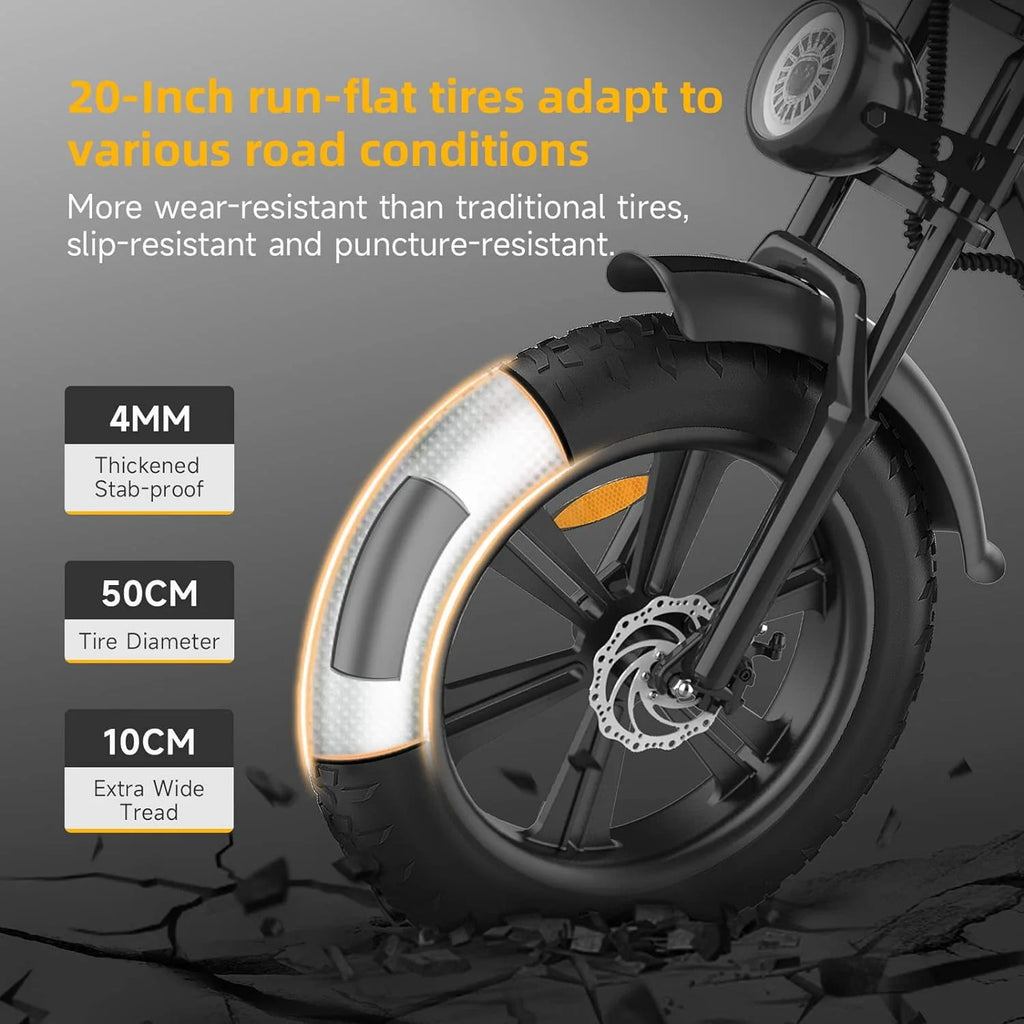 Vélo électrique Happyrun pour adultes, pneus larges de 20 pouces, moteur de 750 W, batterie amovible 48 V 18 Ah, vitesse maximale de 20 mi/h et autonomie de 68 miles. - Enhanced