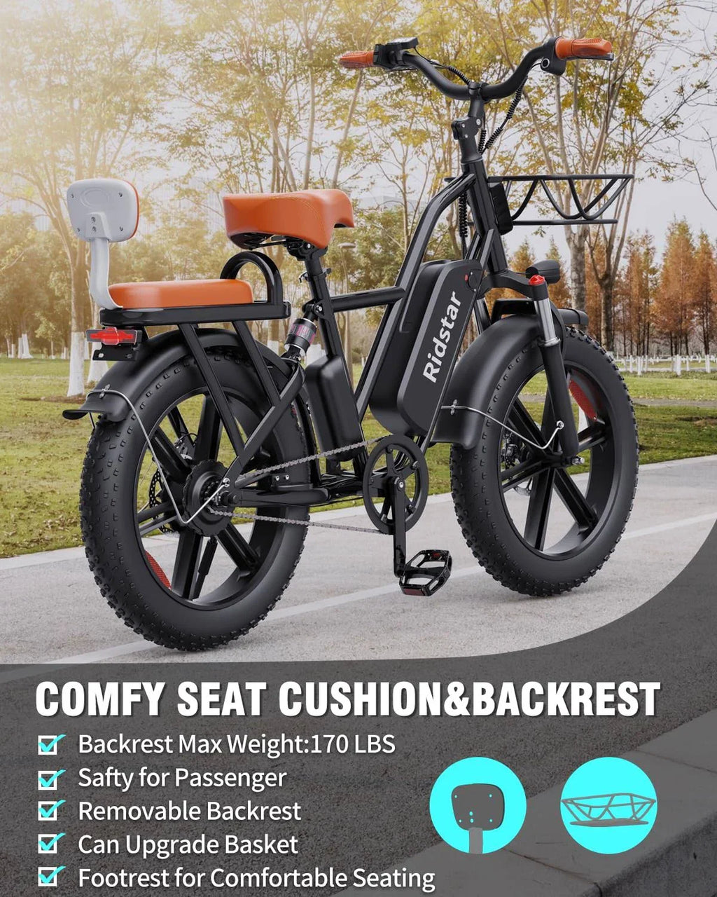 Vélo électrique Bopzin 1000W pour adultes, batterie amovible 48V 15Ah, dimensions : 20 x 4,0 pouces - 1000W - Enhanced