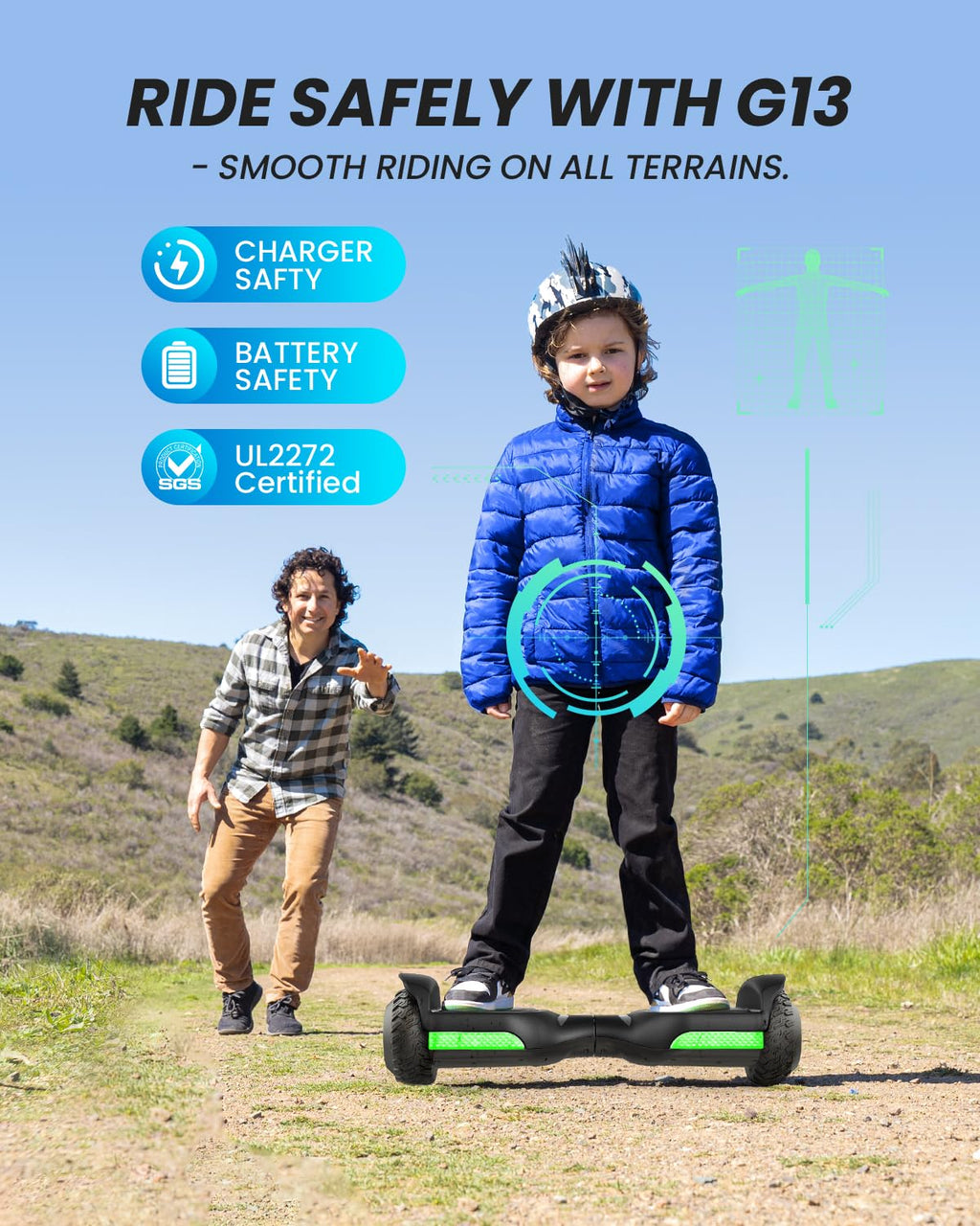 Trottinette tout-terrain auto-équilibrée GYROOR G13 avec Bluetooth - Enhanced