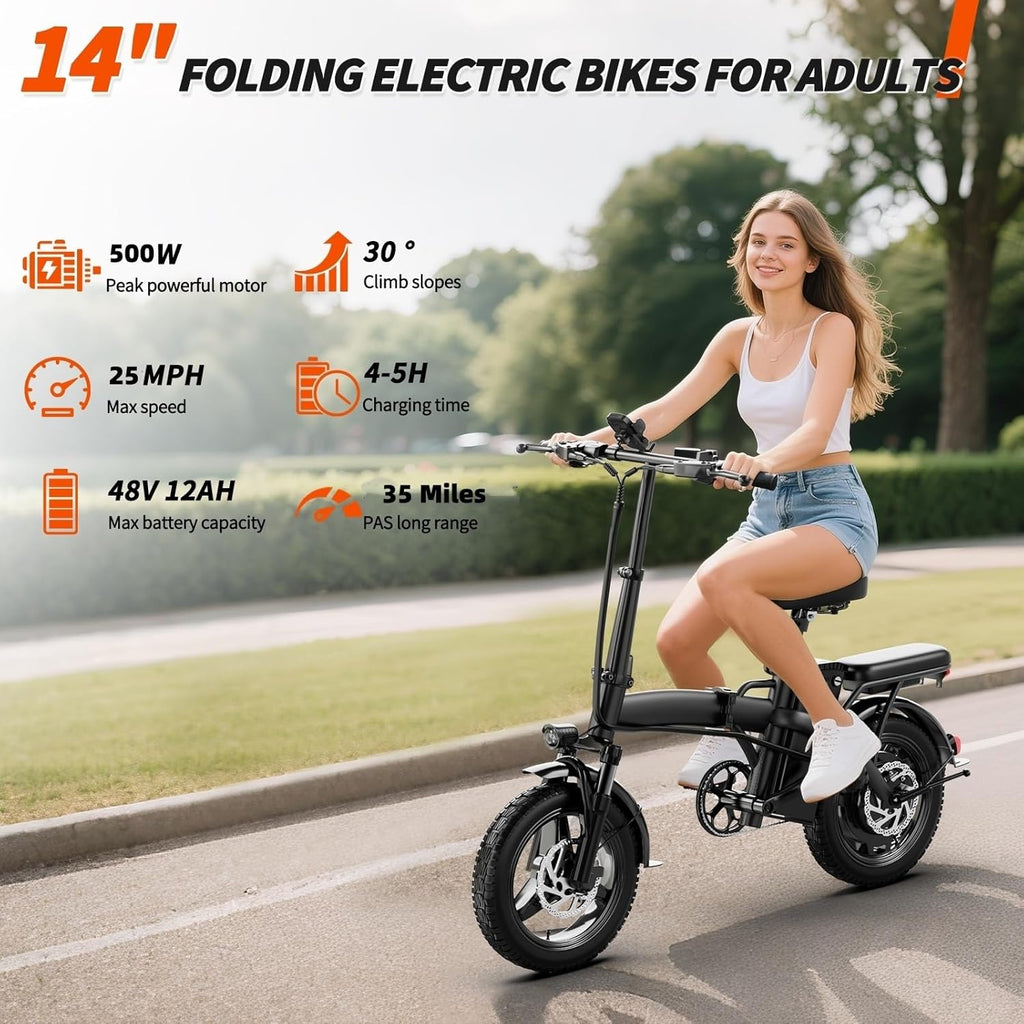 Vélo électrique pliable pour adultes, moteur de 500 W, vitesse maximale de 40 km/h et autonomie de 56 km, mini vélo électrique de 35,5 cm avec batterie amovible de 48 V et 576 Wh, certifié UL, idéal pour les trajets domicile-travail et les