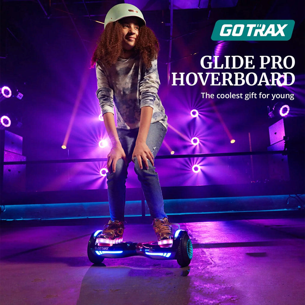 Hoverboard GOTRAX GLIDE PRO Bluetooth, roues de 6,5 pouces et lumières 7 couleurs, scooter auto-équilibré pour enfants et adultes de 20 à 80 kg, argent - Enhanced