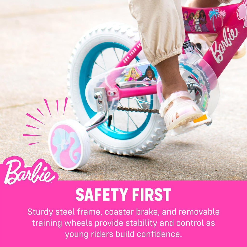 Vélo pour filles Dynacraft Barbie 16 pouces pour enfants de 5 à 7 ans - Design amusant et élégant, robuste et durable, parfait pour les enfants qui apprennent à faire du vélo, facile à assembler, idéal pour les jeunes cyclistes - Enhanced