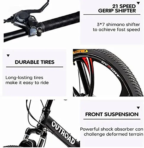 VTT pliant Outroad 26 pouces pour adulte, 21 vitesses, double suspension. - Enhanced