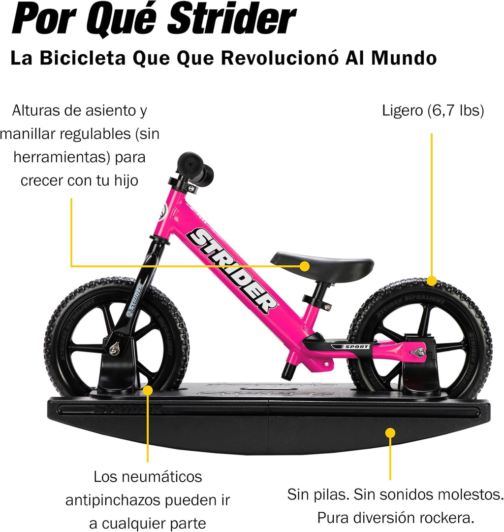 Draisienne Strider 12" + Base à bascule - Aide bébé à apprendre à faire du vélo d'équilibre - Pour les enfants de 6 mois à 4 ans - Montage et réglages faciles - Enhanced