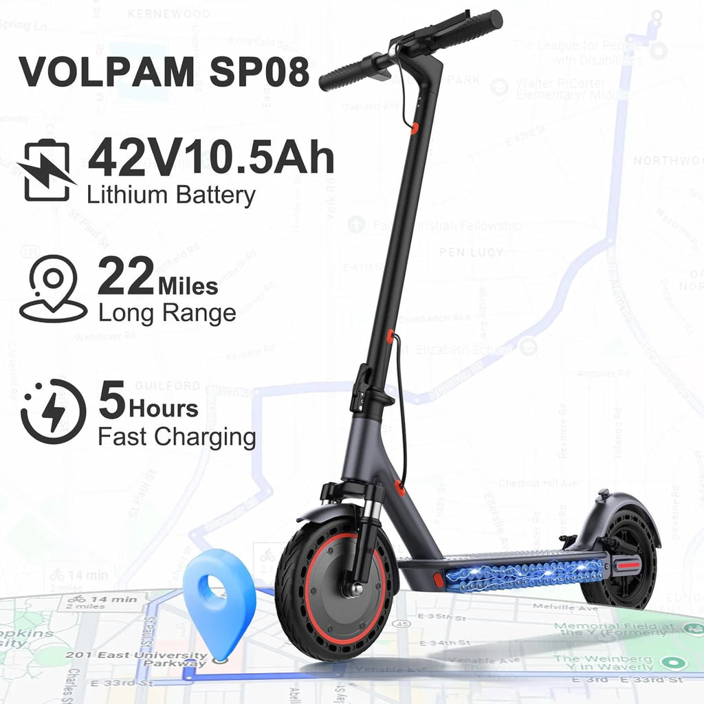Trottinette électrique, moteur puissant de 350 W/500 W, pneus pleins de 8,5/10 pouces, vitesse de 19/22 mph, autonomie de 28/21/12 miles, double freinage - Enhanced