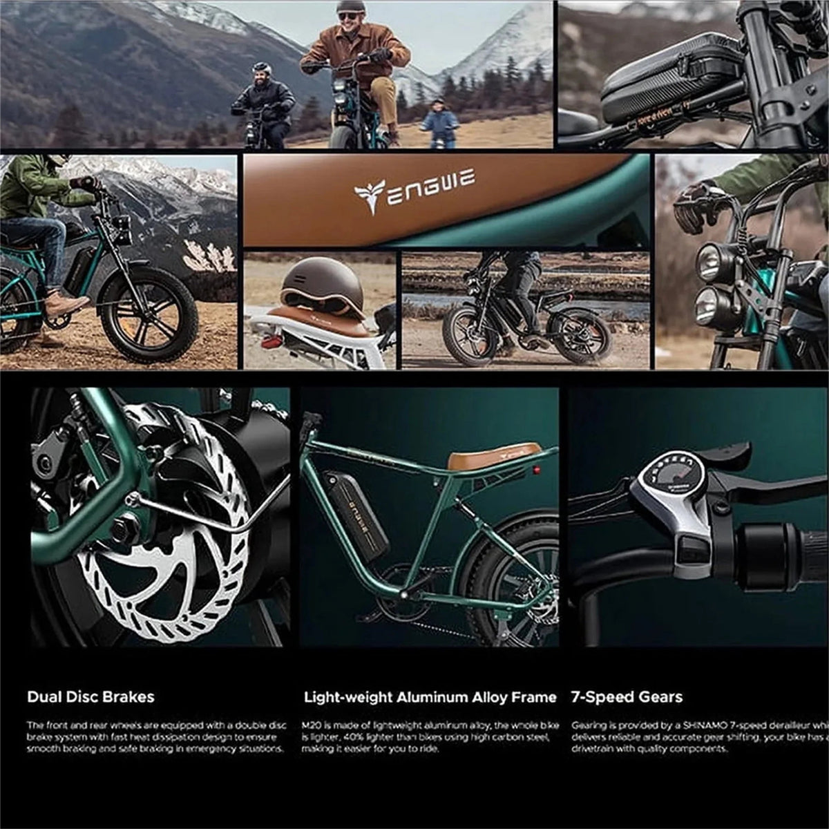 Vélo électrique AKEZ pour adultes - Cyclomoteur électrique 1000 W, vitesse maximale de 45 km/h, batterie amovible 48 V 13 A, autonomie jusqu'à 151 km, tout-terrain, pneus larges 20 x 4,0, suspension intégrale, 7 vitesses, certifié UL - Enhanced