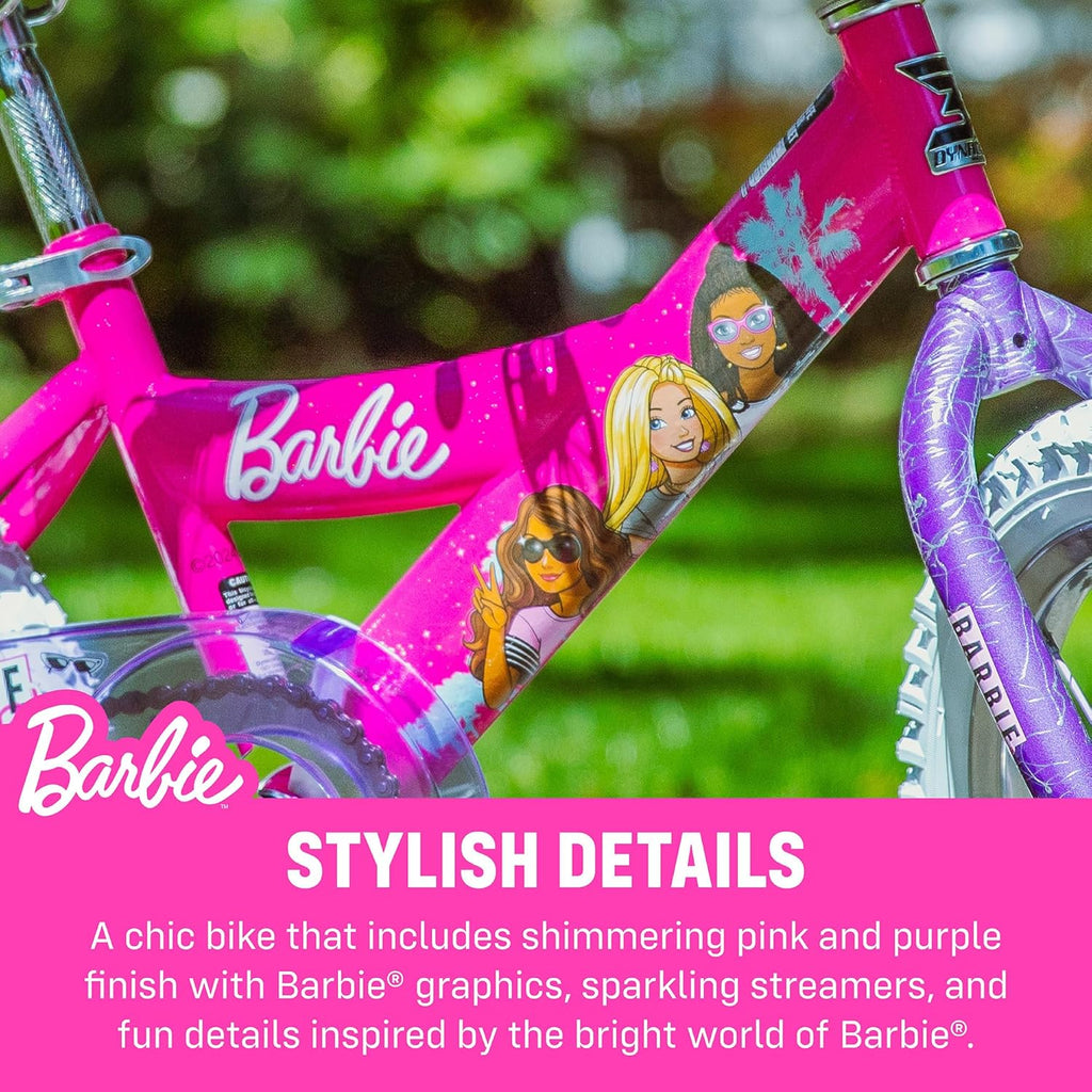 Vélo pour filles Dynacraft Barbie 16 pouces pour enfants de 5 à 7 ans - Design amusant et élégant, robuste et durable, parfait pour les enfants qui apprennent à faire du vélo, facile à assembler, idéal pour les jeunes cyclistes - Enhanced