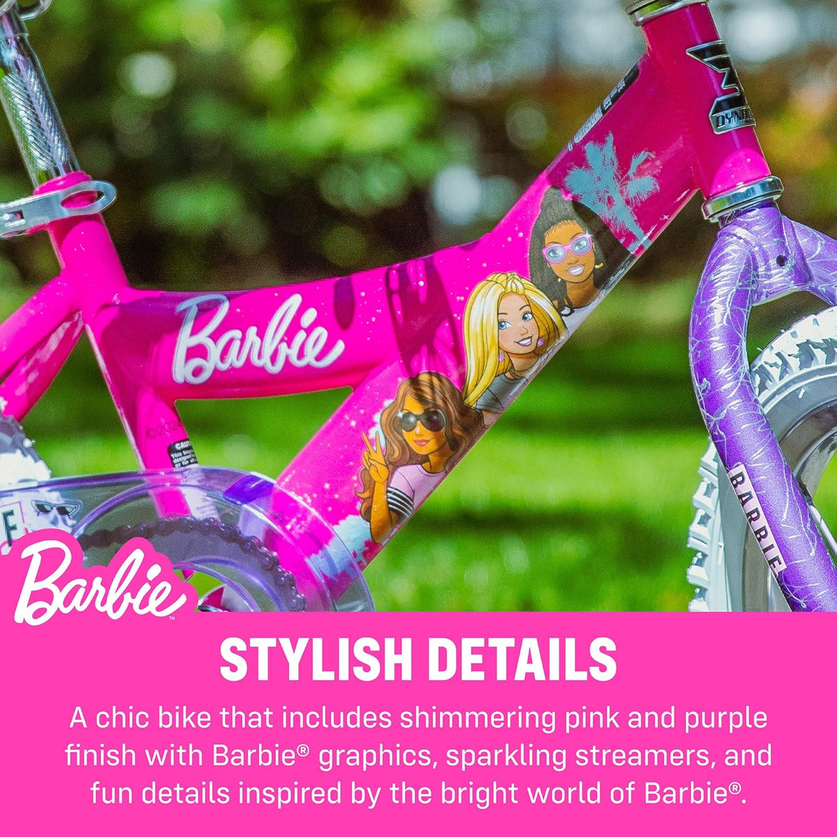 Vélo pour filles Dynacraft Barbie 16 pouces pour enfants de 5 à 7 ans - Design amusant et élégant, robuste et durable, parfait pour les enfants qui apprennent à faire du vélo, facile à assembler, idéal pour les jeunes cyclistes - Enhanced