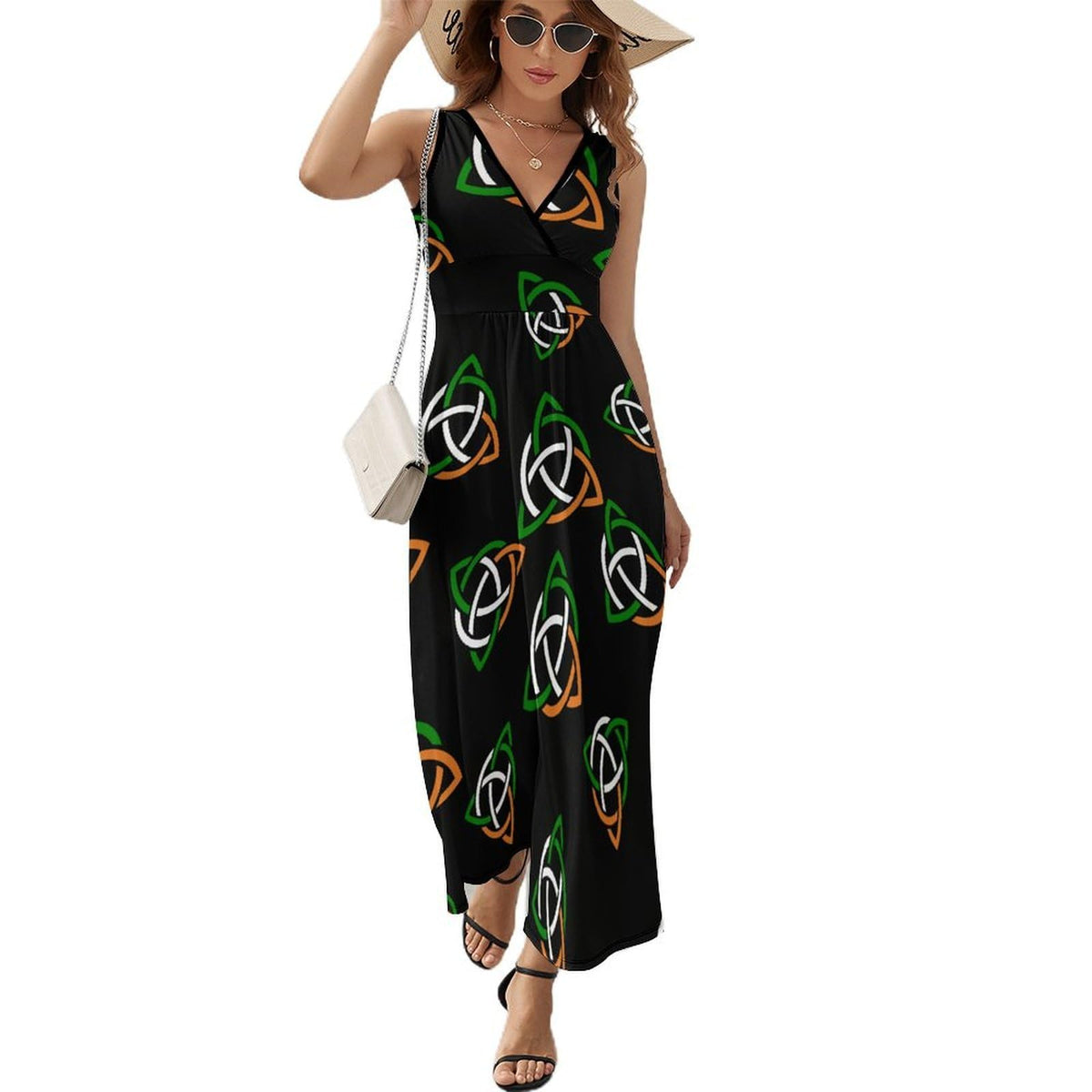 Robe longue d'été sans manches à nœud celtique Trinity pour femme, col en V, style décontracté