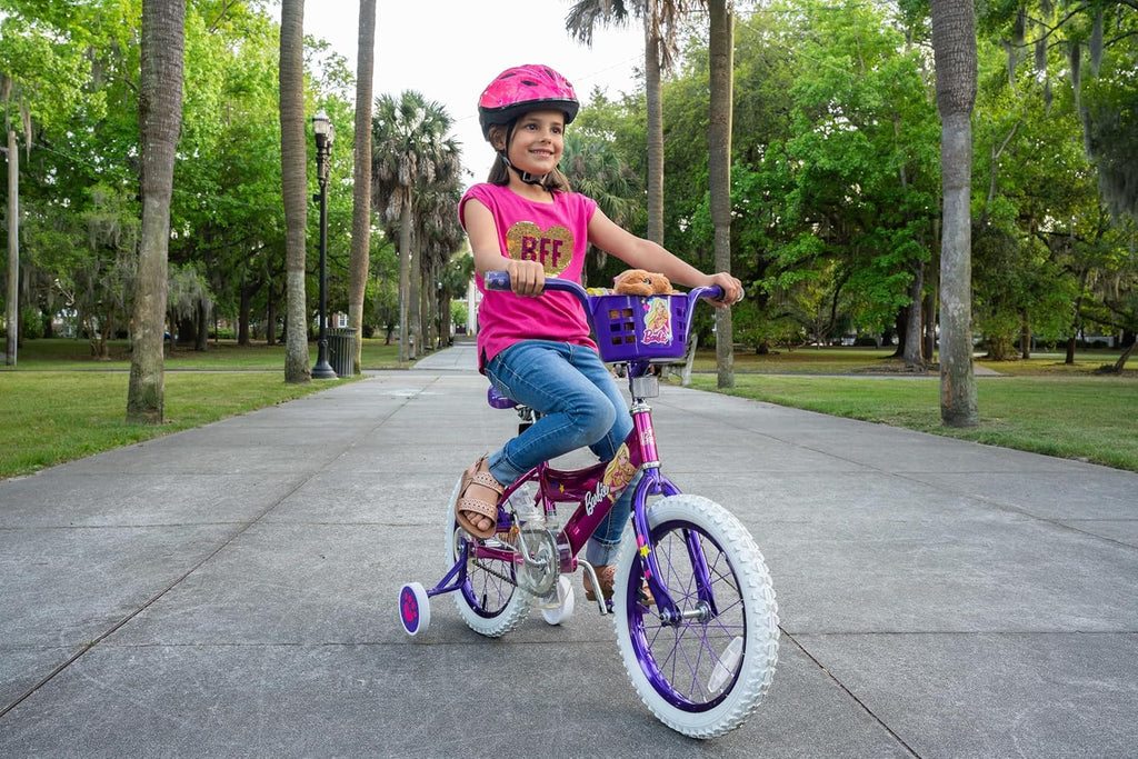Vélo pour filles Dynacraft Barbie 16 pouces pour enfants de 5 à 7 ans - Design amusant et élégant, robuste et durable, parfait pour les enfants qui apprennent à faire du vélo, facile à assembler, idéal pour les jeunes cyclistes - Enhanced