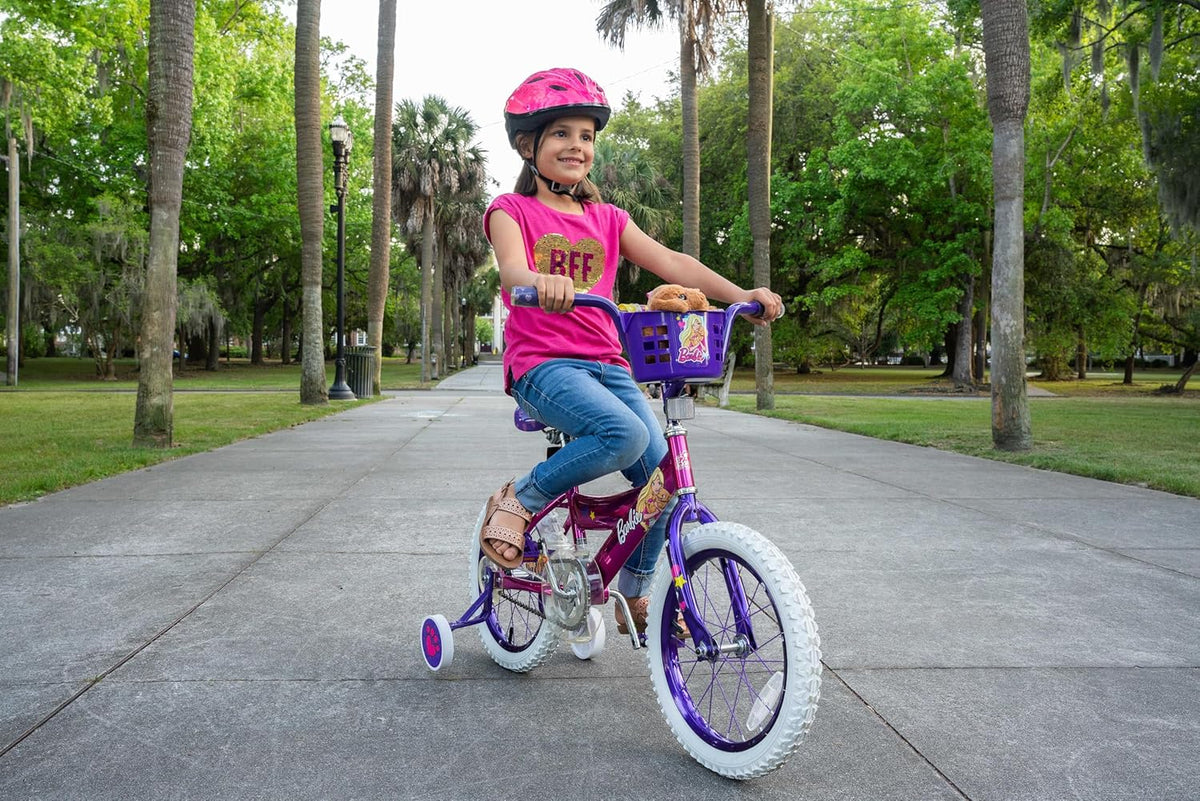 Vélo pour filles Dynacraft Barbie 16 pouces pour enfants de 5 à 7 ans - Design amusant et élégant, robuste et durable, parfait pour les enfants qui apprennent à faire du vélo, facile à assembler, idéal pour les jeunes cyclistes - Enhanced