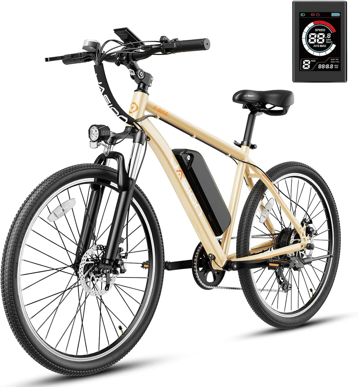 Vélo électrique EB5 pour adultes avec moteur sans balais de 500 W (puissance maximale), autonomie de 64 km (40 miles) à 32 km/h (20 mph), VTT électrique pour trajets domicile-travail, batterie amovible de 360 Wh, 7 vitesses, pneus de 26 pouces et