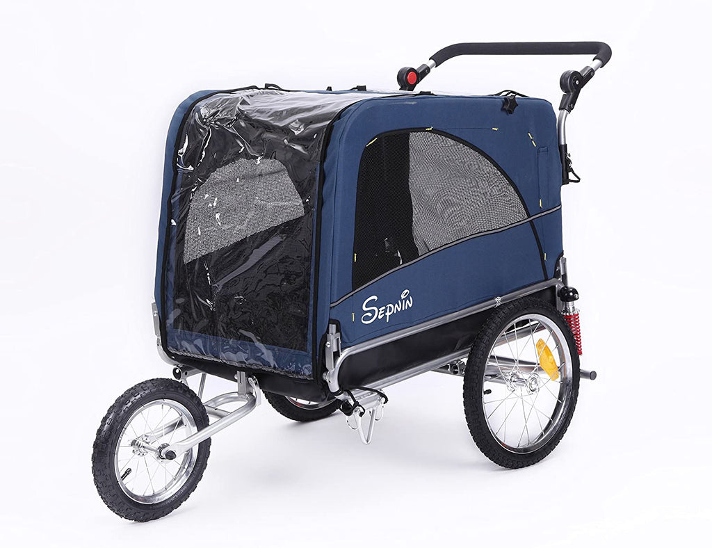 Remorque vélo 3 en 1 de luxe grande taille avec suspension, pour animaux de compagnie, joggeur ou cage à chien 10308 - Enhanced