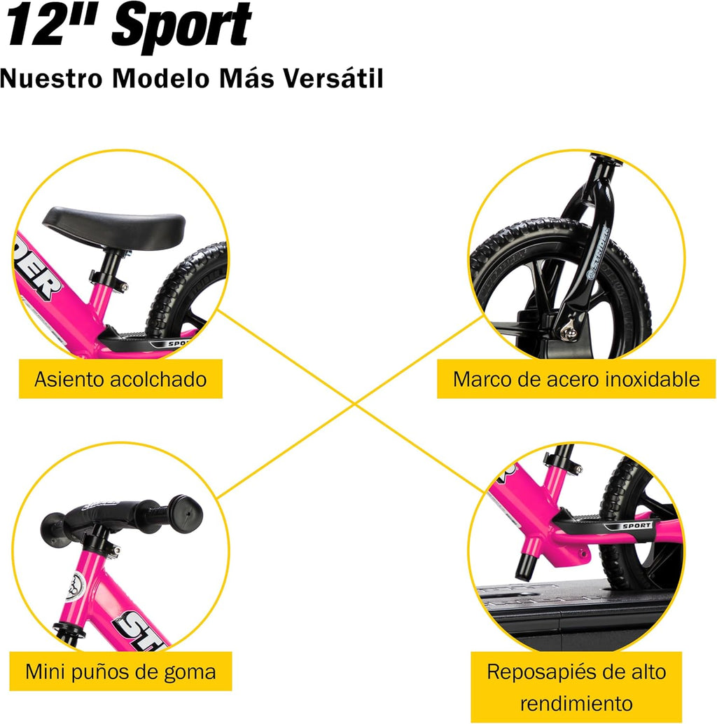 Draisienne Strider 12" + Base à bascule - Aide bébé à apprendre à faire du vélo d'équilibre - Pour les enfants de 6 mois à 4 ans - Montage et réglages faciles - Enhanced