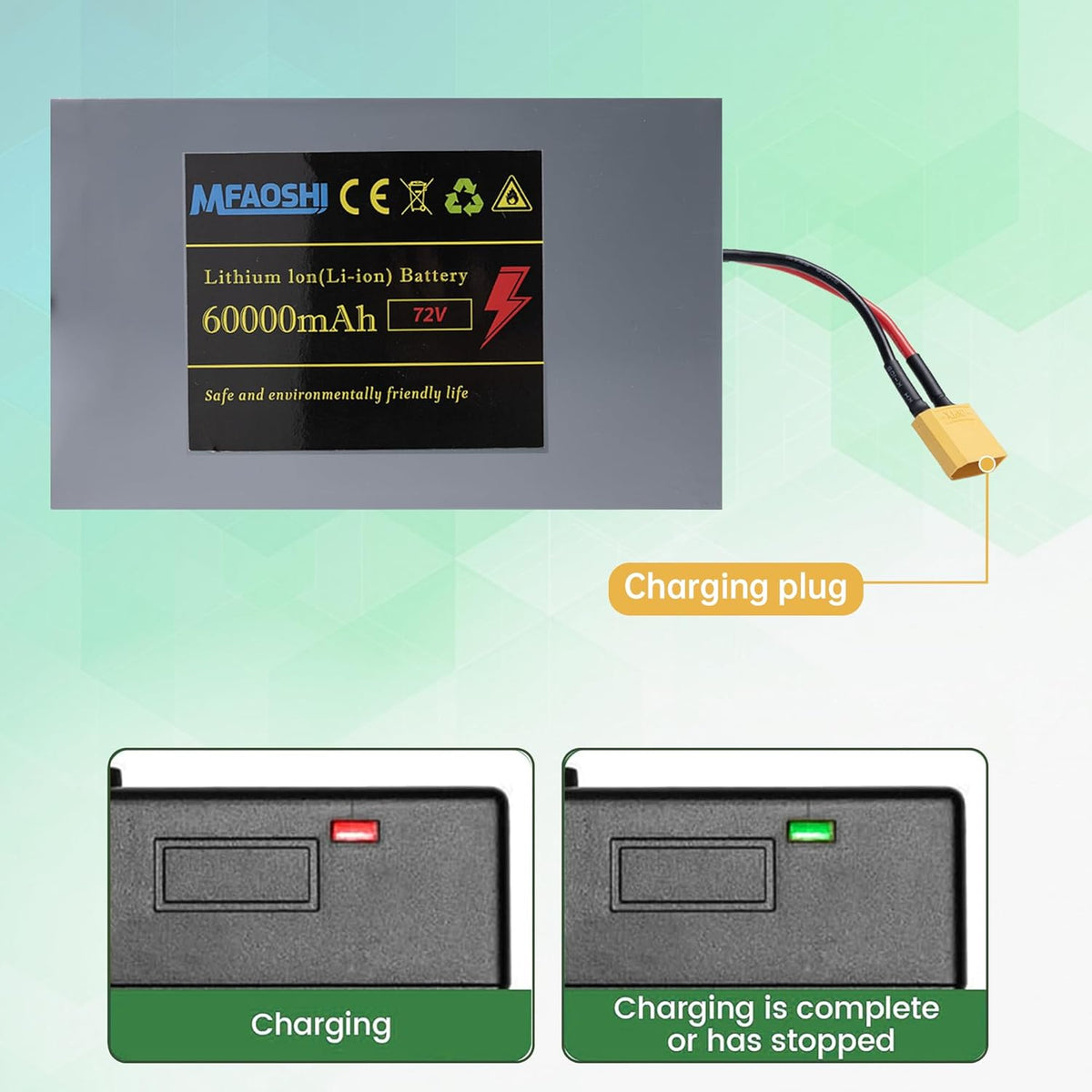 Batterie lithium 72 V 60 Ah pour vélo électrique avec LED et connecteur XT90 - Enhanced