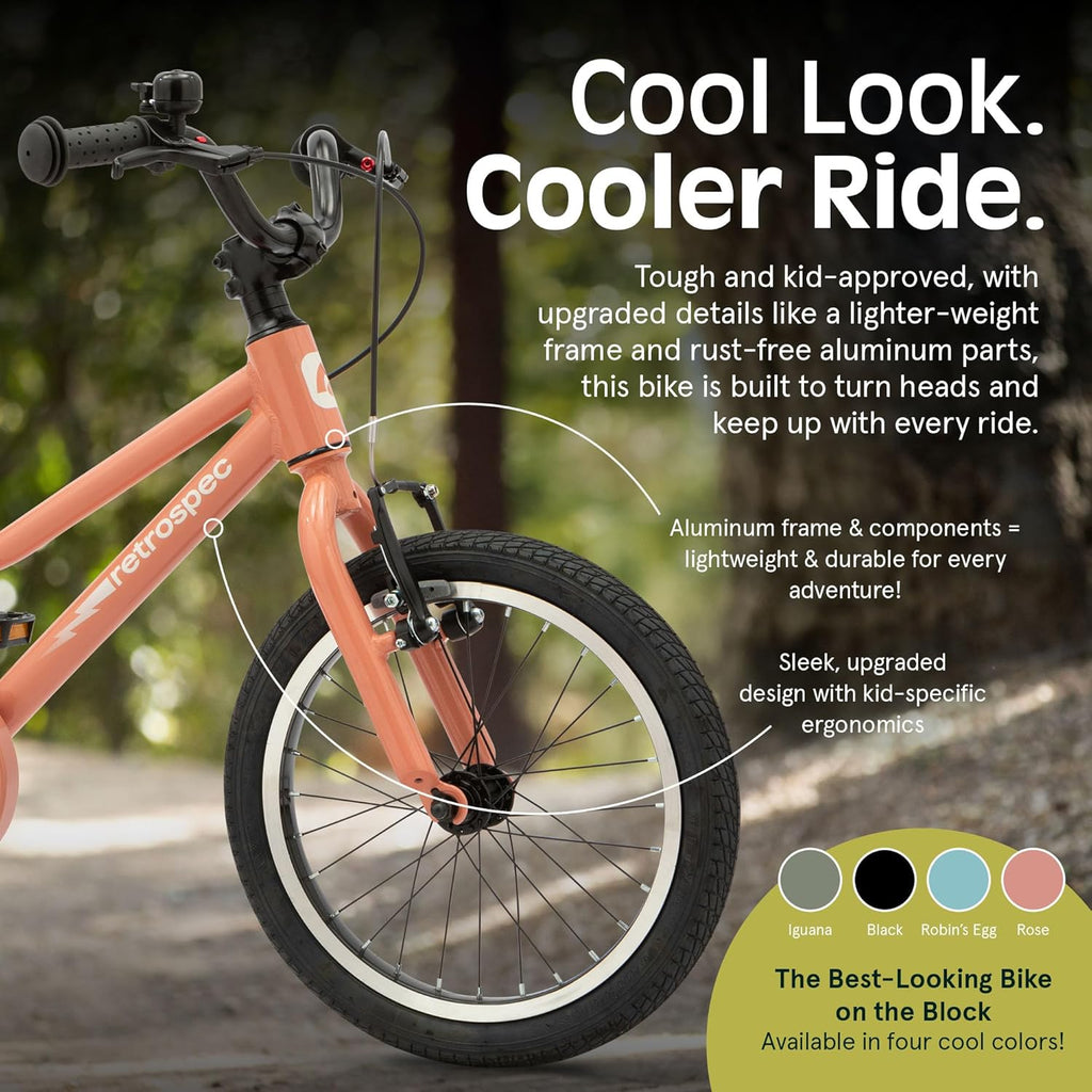 Vélo enfant Retrospec Koda Plus pour garçons et filles de 4 à 6 ans - Vélo enfant 16 pouces, selle et guidon réglables - Enhanced