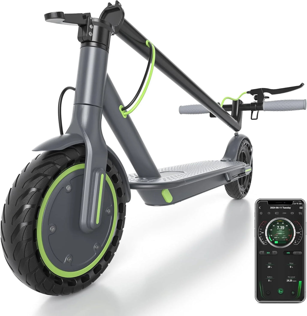 Trottinette électrique - Pneus pleins 8,5 pouces, moteur 350 W, vitesse maximale de 30 km/h et autonomie de 34 à 37 km. Trottinette pliable et portable pour adultes, avec double système de freinage et application (10 pieds, 500 W, 43 km, double