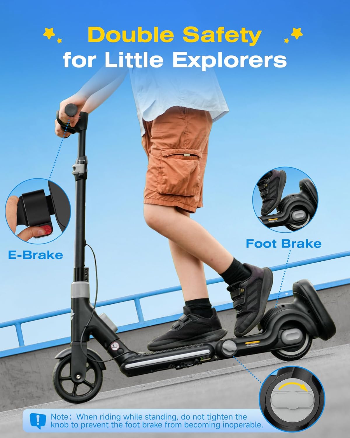 Trottinette électrique 2-en-1 pour enfants ECOROAD EK8, moteur de 200 W, autonomie de 14,5 km, vitesse maximale de 16 km/h, double système de freinage, musique Bluetooth, pliable et hauteur réglable, pour les enfants de 6 à 12 ans (noire) - Enhanced