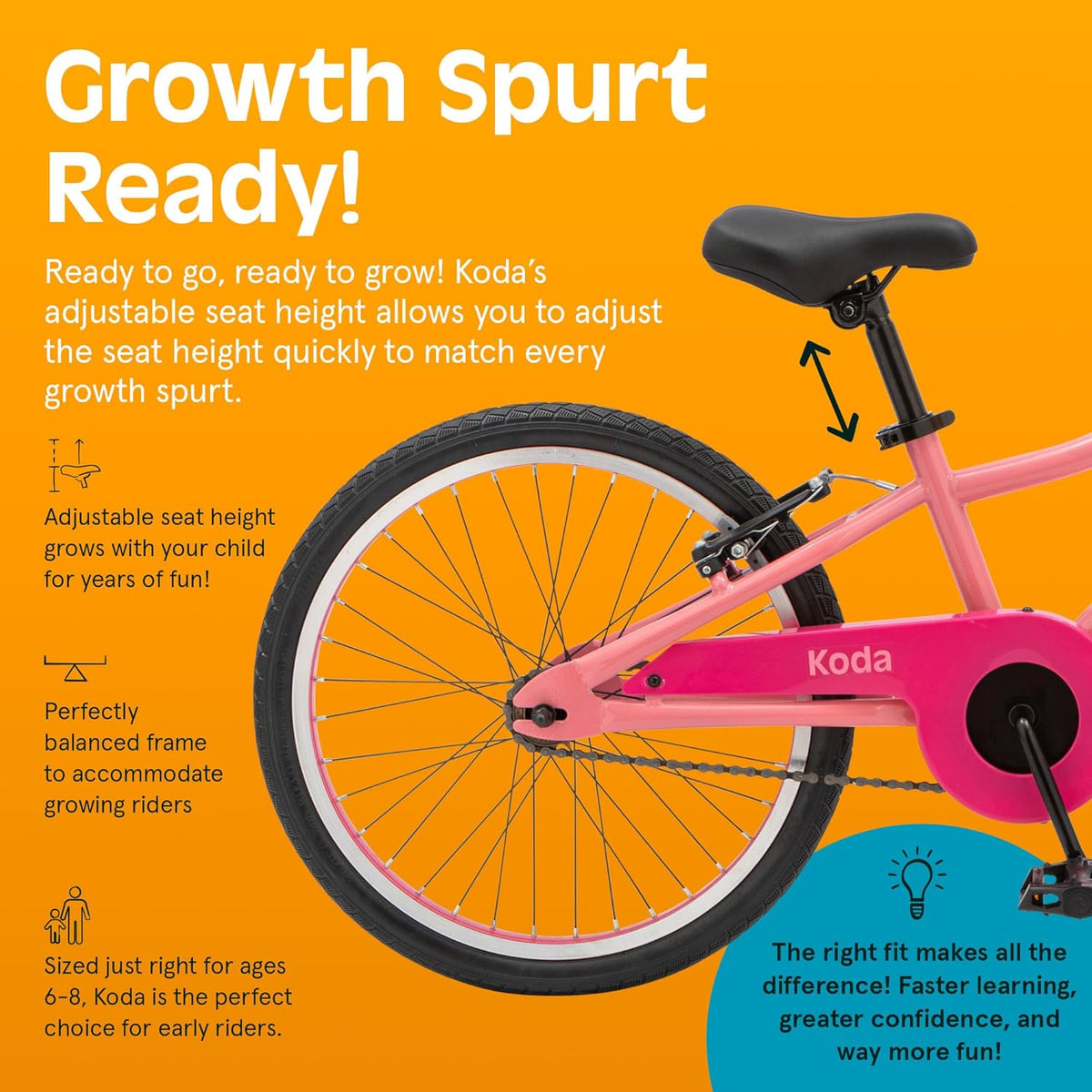 Vélo enfant Retrospec Koda Plus pour garçons et filles de 6 à 8 ans - Vélo enfant 20 pouces, selle et guidon réglables - Enhanced