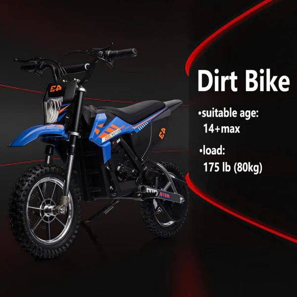Moto tout-terrain électrique enfant 36 V, 350 W, 25 km/h, LED, poids max. 79 kg – Bleue - Enhanced