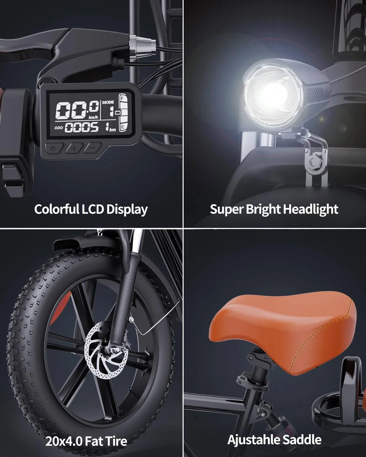 Vélo électrique Bopzin 1000W pour adultes, batterie amovible 48V 15Ah, dimensions : 20 x 4,0 pouces - 1000W - Enhanced