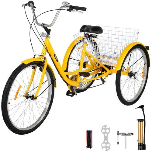 Tricycle adulte 26 pouces, 7 vitesses, 3 roues, avec panier de rangement - Enhanced