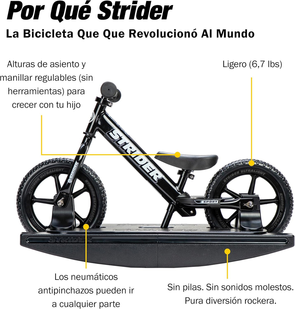 Vélo d'équilibre Strider 12" Pro + base à bascule - Aide bébé à apprendre à faire du vélo d'équilibre - Pour les enfants de 6 mois à 4 ans - Montage et réglages faciles - Enhanced