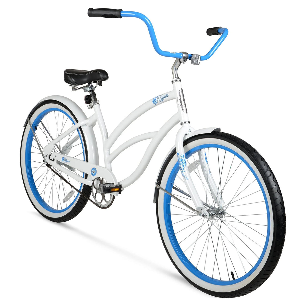 Vélo de plage Hyper Bicycle pour femme, 26 pouces, blanc avec jantes bleues - Enhanced
