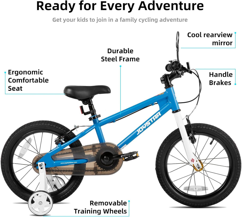 Vélo enfant JOYSTAR Lomand 14, 16, 18 et 20 pouces avec stabilisateurs, style BMX, pour garçons et filles de 3 à 12 ans, double frein V-Brake, selle réglable, plusieurs couleurs - Enhanced