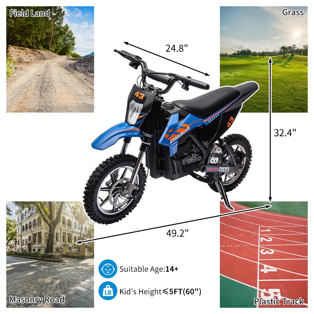 Moto tout-terrain électrique enfant 36 V, 350 W, 25 km/h, LED, poids max. 79 kg – Bleue - Enhanced