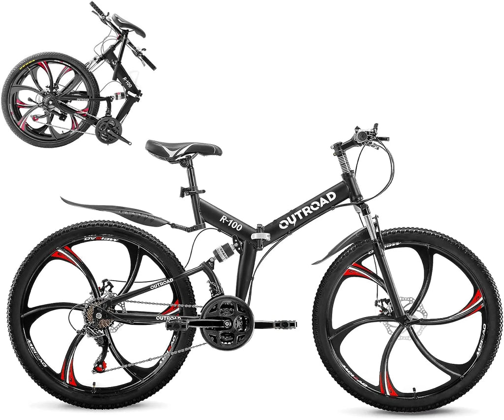 VTT pliant Outroad 26 pouces pour adulte, 21 vitesses, double suspension. - Enhanced