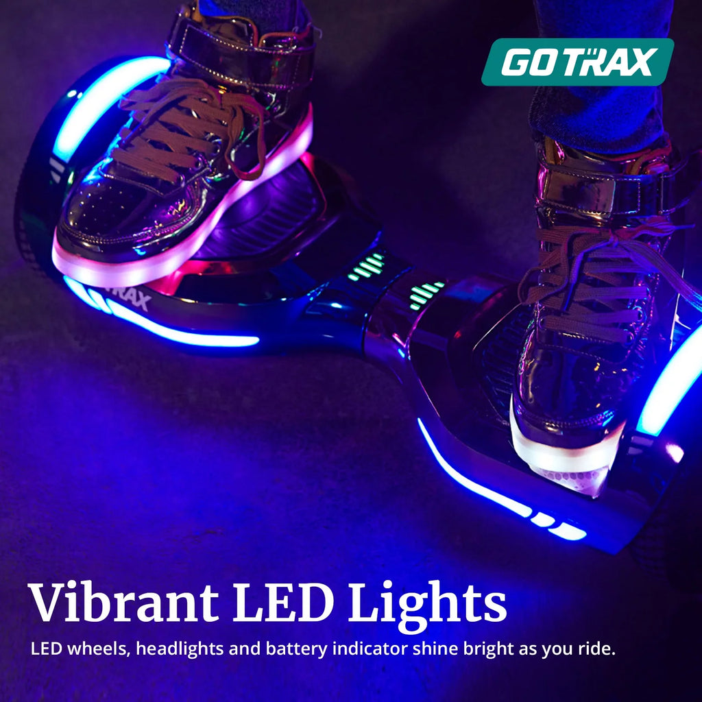 Hoverboard GOTRAX GLIDE PRO Bluetooth, roues de 6,5 pouces et lumières 7 couleurs, scooter auto-équilibré pour enfants et adultes de 20 à 80 kg, argent - Enhanced