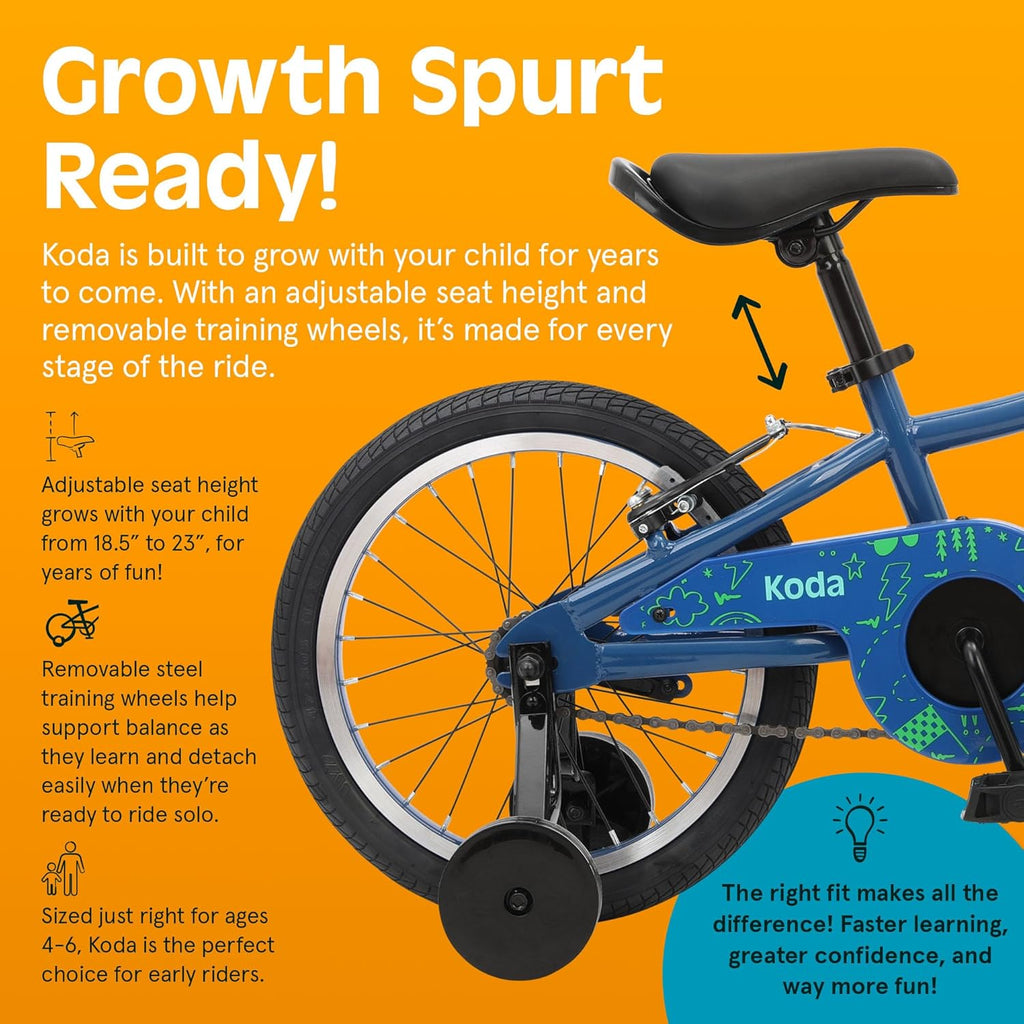 Vélo enfant Retrospec Koda Plus pour garçons et filles de 4 à 6 ans - Vélo enfant 16 pouces, selle et guidon réglables - Enhanced
