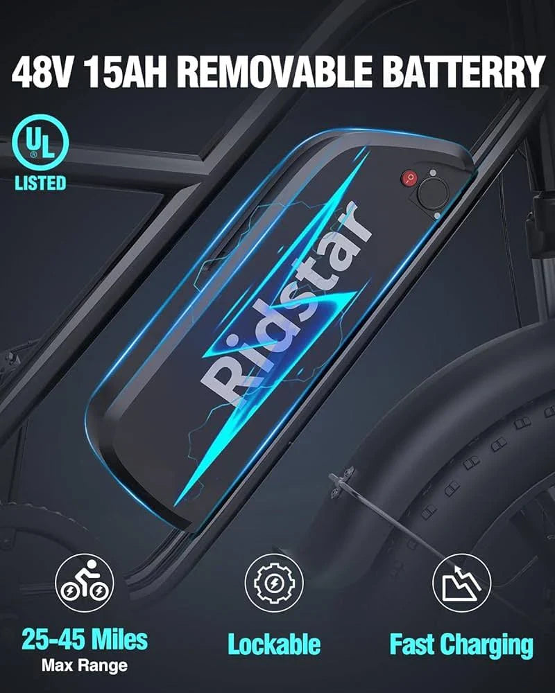 Vélo électrique Bopzin 1000W pour adultes, batterie amovible 48V 15Ah, dimensions : 20 x 4,0 pouces - 1000W - Enhanced