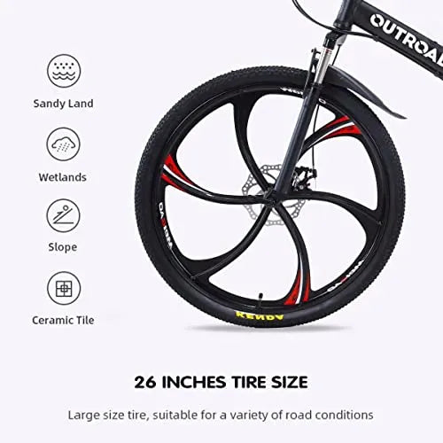 VTT pliant Outroad 26 pouces pour adulte, 21 vitesses, double suspension. - Enhanced
