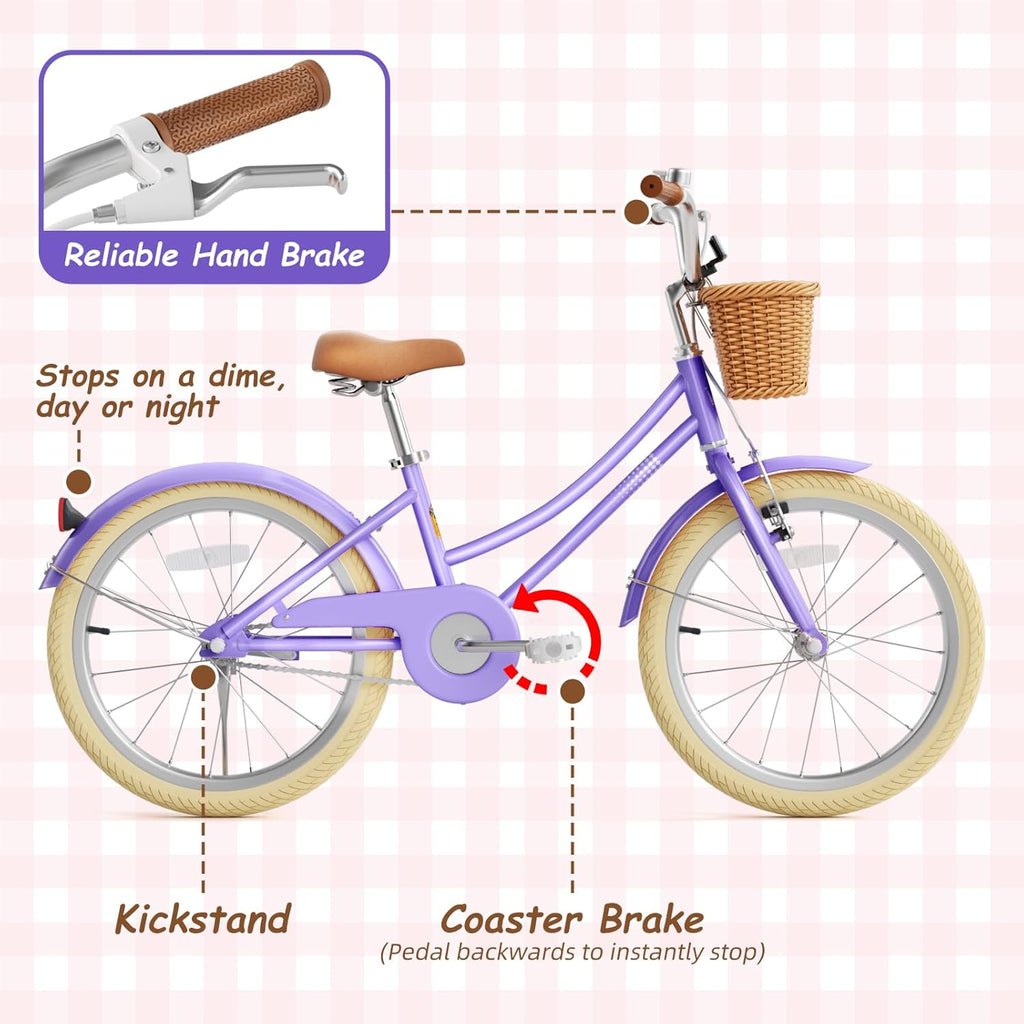 Vélo fille 67i avec stabilisateurs 12/14/16/20 pouces, pour petites filles de 3 à 12 ans, avec panier, sonnette, selle et guidon réglables, selle rembourrée et protège-chaîne. - Enhanced