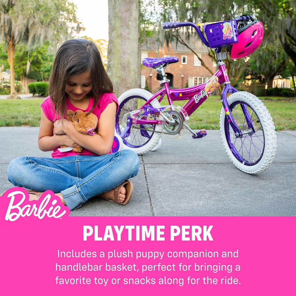 Vélo pour filles Dynacraft Barbie 16 pouces pour enfants de 5 à 7 ans - Design amusant et élégant, robuste et durable, parfait pour les enfants qui apprennent à faire du vélo, facile à assembler, idéal pour les jeunes cyclistes - Enhanced