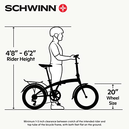 Vélo pliant Schwinn Loop pour adultes (hommes et femmes), roues de 20 pouces, transmission à 7 vitesses - Enhanced